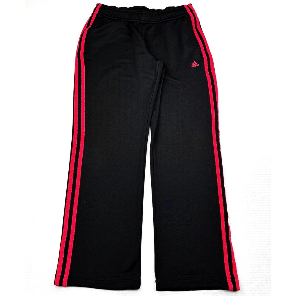 adidas Climalite Track Pants Womens Small Short Black Pink 3 Stripes Open Hem S